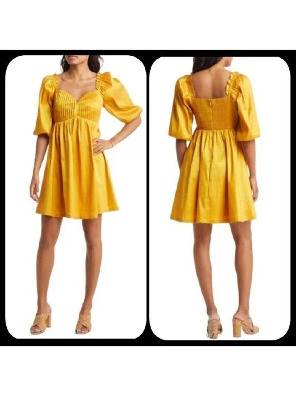 VICI  Puff Sleeve Babydoll Dress Women’s M Mustard Yellow NWT